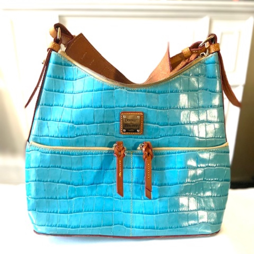 DOONEY & BOURKE Croc Embossed Leather Hobo Shoulder Satchel Purse Bag